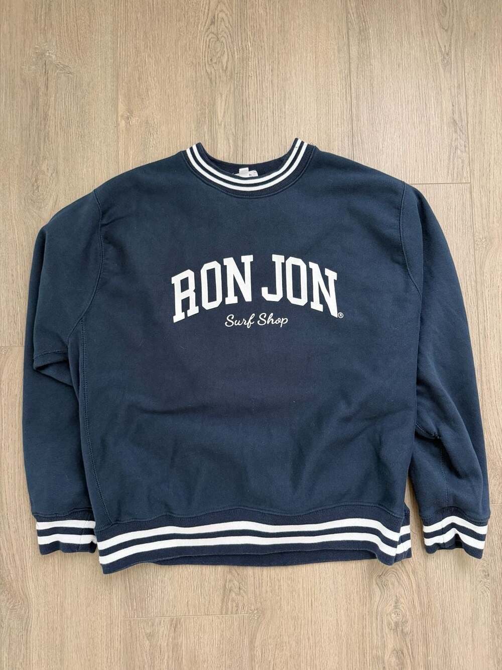 Ron Jon Surf Shop Navy Blue Striped Ribbing Crewneck Sweatshirt XL